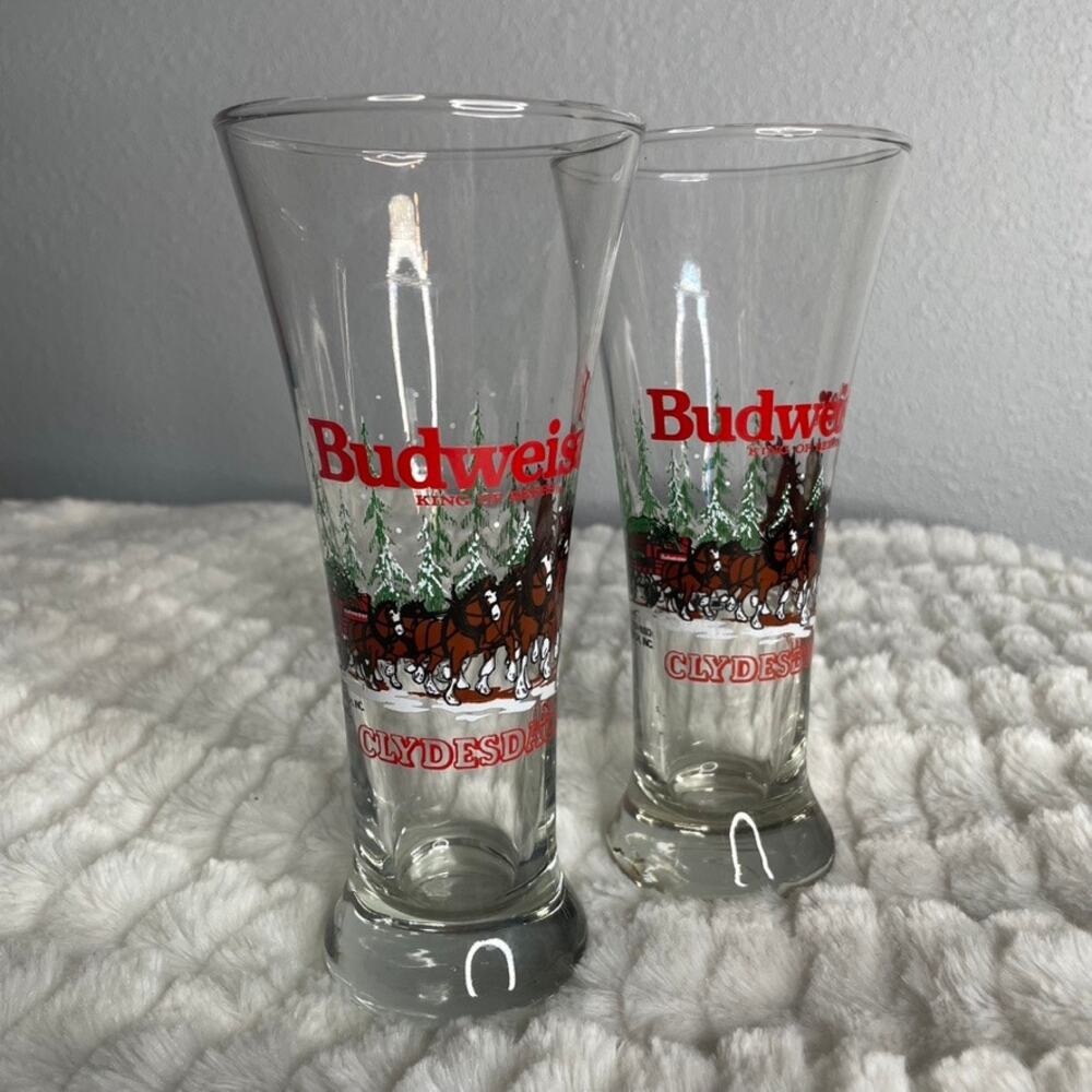 BUDWEISER Clydesdale Horses Holiday Beer Mug Set of 2 1989 Anheuser Busch